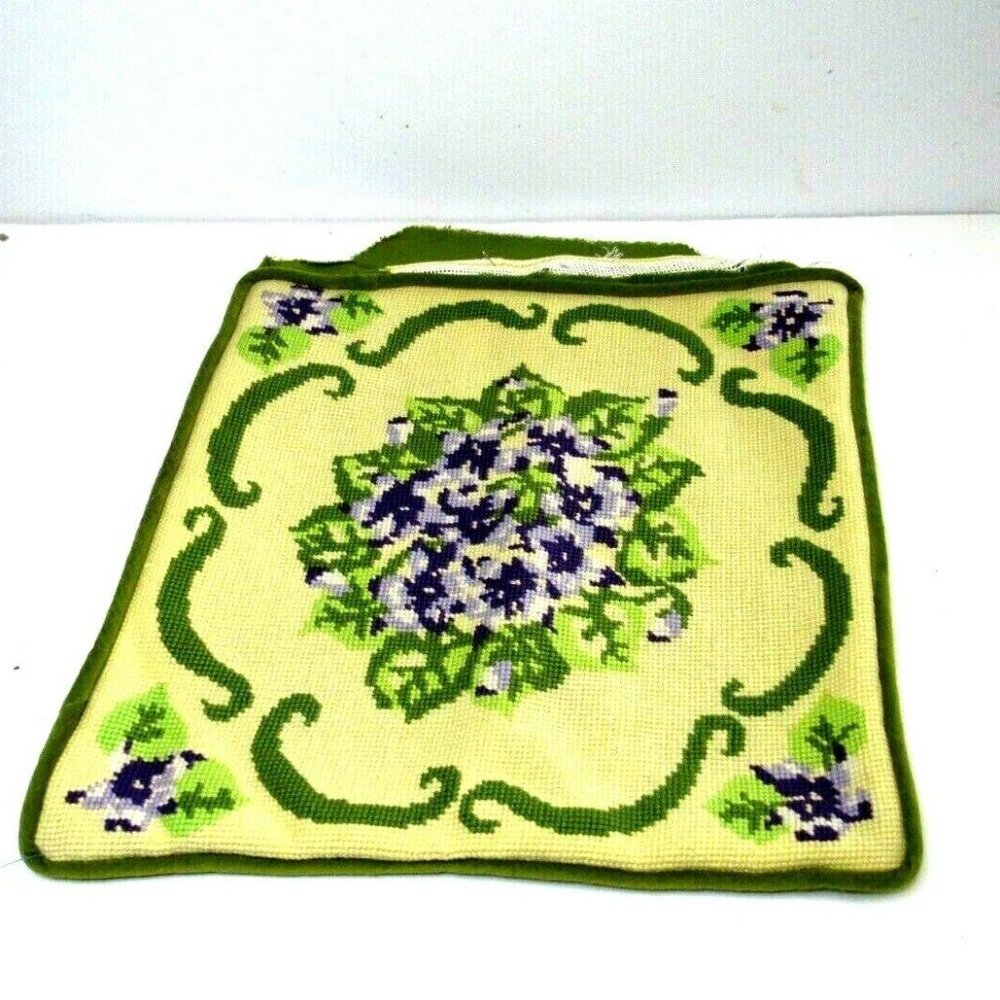 Antique African Violet Needlepoint Pillow Cover